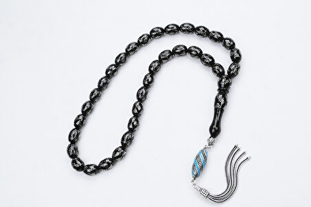 Oltu Taşı Beyzi  Model Kum Saati Baklava İşlemeli Tespih