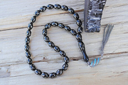 Oltu Taşı Beyzi  Model Kum Saati Baklava İşlemeli Tespih