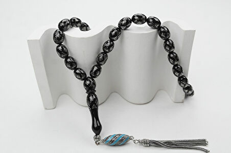 Oltu Taşı Beyzi  Model Kum Saati Baklava İşlemeli Tespih