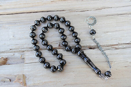 Oltu Taşı Şalgami Kesim Taç İşleme İşlemeli Tespih