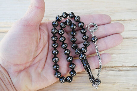 Oltu Taşı Şalgami Kesim Taç İşleme İşlemeli Tespih