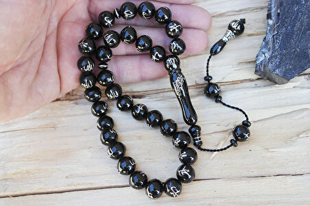 Oltu Taşı ALLAH MUHAMMET  Arapça El İşçiliği Tespih