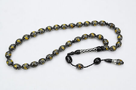 Oltu Taşı ve Sarı Galalith Çeşmi Damla İşleme Tespih