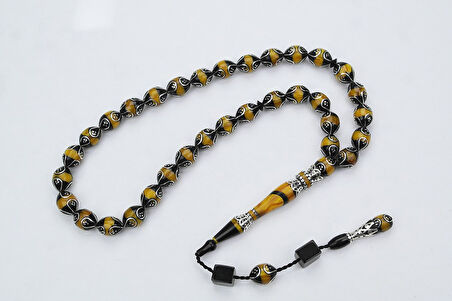 Oltu Taşı ve Galalith Beyzi Kesim Damla İşlemeli Tespih