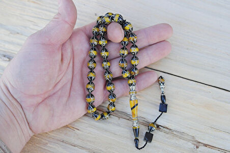 Oltu Taşı ve Galalith Beyzi Kesim Damla İşlemeli Tespih