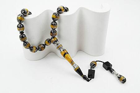 Oltu Taşı ve Galalith Beyzi Kesim Damla İşlemeli Tespih