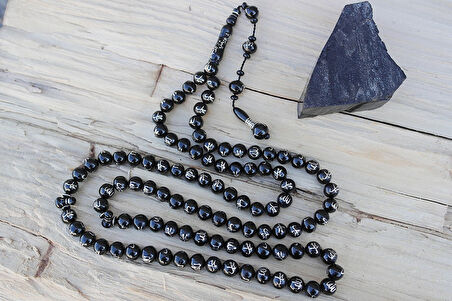 Oltu Taşı ALLAH MUHAMMET Arapça İşlemeli  Namaz Tespihi