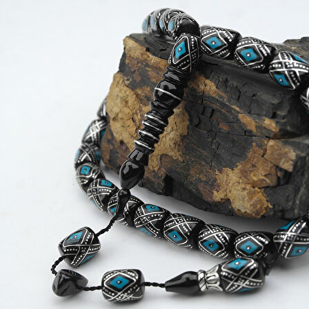 Oltu Taşı Kapsül Kesim Akrep Model  Mine İşlemeli Tespih