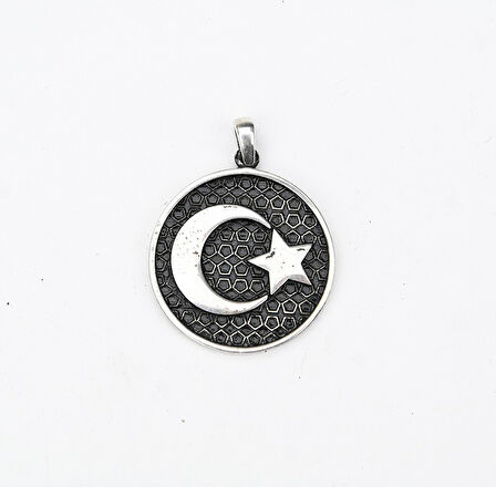 Gümüş Ayyıldız Kabartma  Model Erkek Kolye