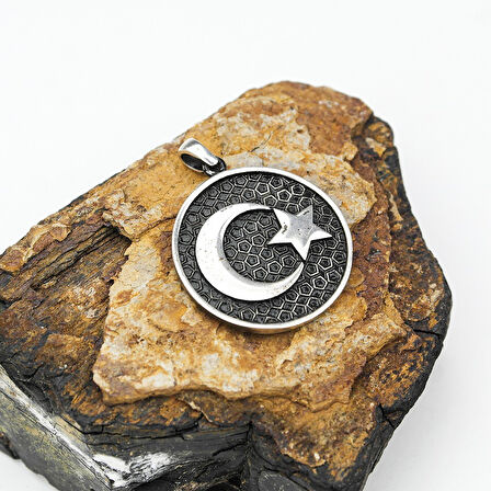 Gümüş Ayyıldız Kabartma  Model Erkek Kolye