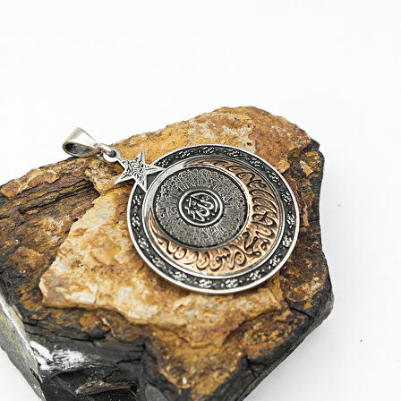 Hat Yazılı İslami Model Ayyıldız  Erkek Kolye