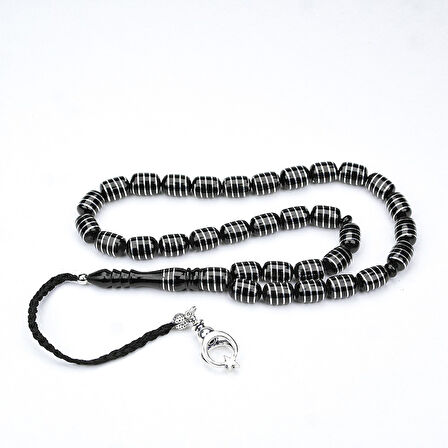 Oltu Taşı ve Kapsül Kesim Burgu Sarma İşlemeli Tespih