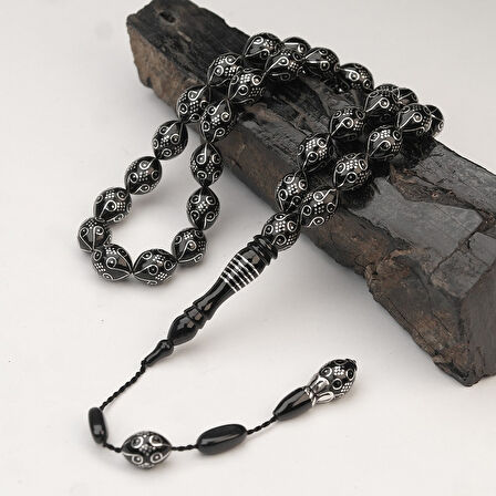 Oltu Taşı Ötr İşleme On İkili Damal İşlemeli Tespih