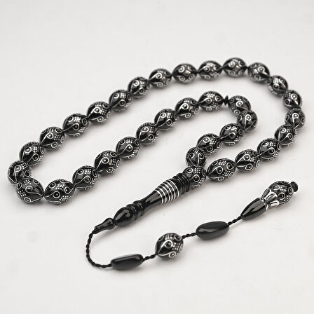 Oltu Taşı Ötr İşleme On İkili Damal İşlemeli Tespih