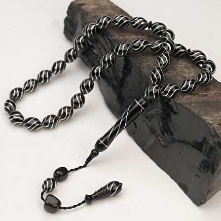 Oltu Taşı Çeşm-i Bülbül İşlemeli Tespih