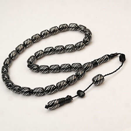 Oltu Taşı  Çeşmi  Arası Çeşmi İşlemeli Tespih