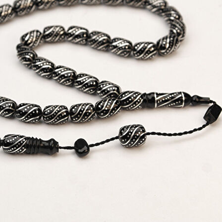 Oltu Taşı  Çeşmi  Arası Çeşmi İşlemeli Tespih