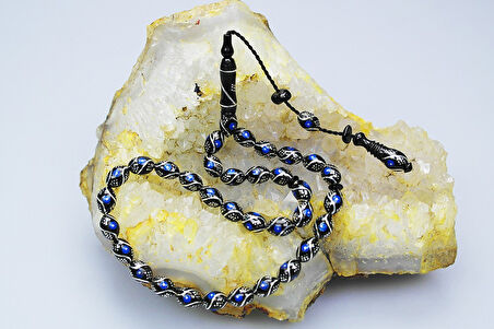 Oltu Taşı Beyzi  Çeşmi Bülbül Mavi İşlemeli Tespih