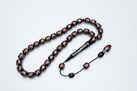 Oltu Taşı ve Galalith Çift Çeşmi İşlemeli Tespih