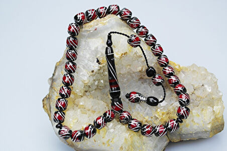 Oltu Taşı ve Galalith Çift Çeşmi İşlemeli Tespih