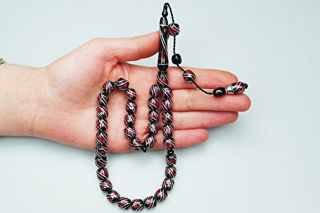 Oltu Taşı ve Galalith Çift Çeşmi İşlemeli Tespih