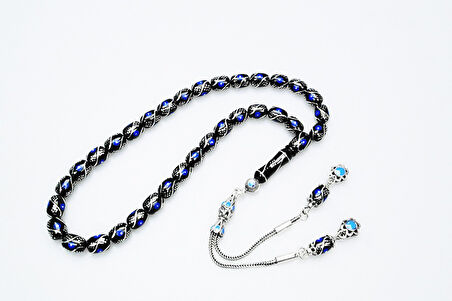 Oltu Taşı Üçlü Çeşmi Mavi İşleme Kapsül Tespih