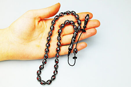 Oltu Taşı Beyzi Model Çeşmi Kırmızı İşleme Tespih