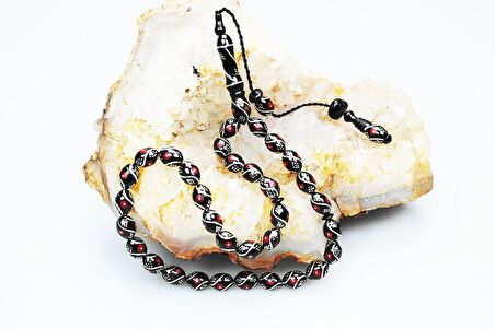 Oltu Taşı Beyzi Model Çeşmi Kırmızı İşleme Tespih