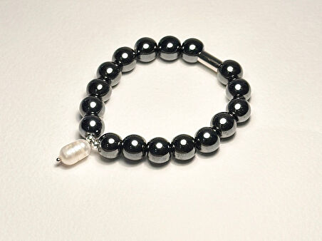 İNCİLİ HEMATİT LASTİKLİ  BİLEKLİK