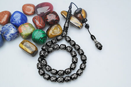 Oltu Taşı Örgü Model İşlemeli Tespih