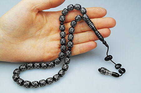 Oltu Taşı Örgü Model İşlemeli Tespih