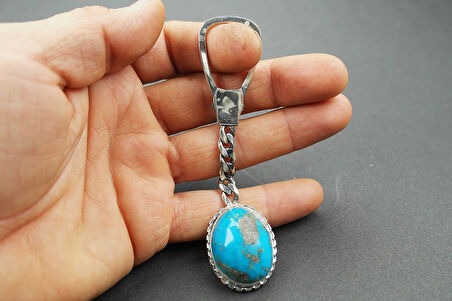 Firuze Taşlı Gümüş Anahtarlık