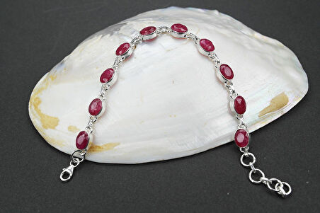 925 Ayar Yakut Taşlı Gümüş Bileklik