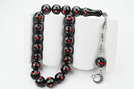 Maskot Mercan Karpuz İşlemeli Oltu Sıkma Tespih