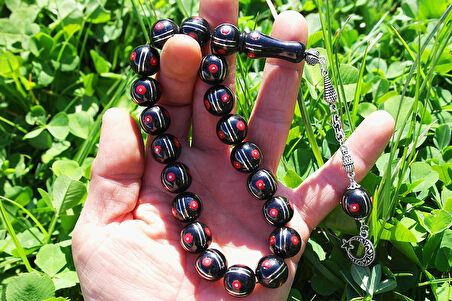 Maskot Mercan Karpuz İşlemeli Oltu Sıkma Tespih