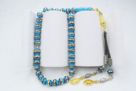 Turkuaz (Firuze) Pirinç Sarma İşlemeli Tespih