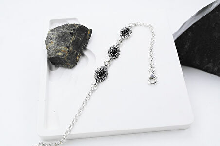 Duru  925 Ayar Oltu Taşlı Gümüş Bileklik