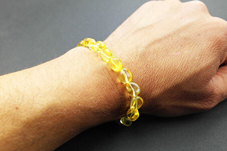 Şeffaf Limon  Doğal Kesim Damla Kehribar Yetişkin Bileklik