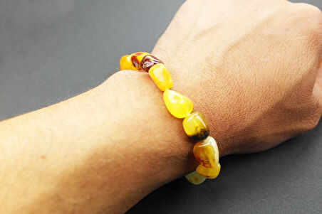 Fosilli Doğal Kesim Damla Kehribar Yetişkin Bileklik