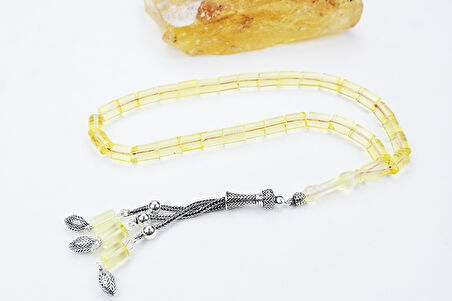 Kesme Model Gümüş Püskül Damla Kehribar Tespih