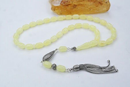 Sığırcık Kesim Gümüş Püskül Damla Kehribar Tespih