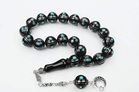 Maskot Yeşil Firuze Karpuz İşlemeli Oltu Sıkma Tespih