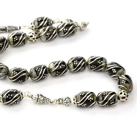 Oltu Taşı ve Galalith Çift Çeşmi Bülbül İşleme Kapsül Kesim Zaza Tespih