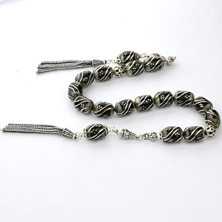 Oltu Taşı ve Galalith Çift Çeşmi Bülbül İşleme Kapsül Kesim Zaza Tespih