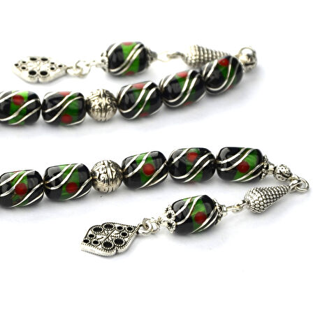 Kapsül Model Çift Çeşmi İşleme Galalith ve Oltu Taşı Zaza Tespih