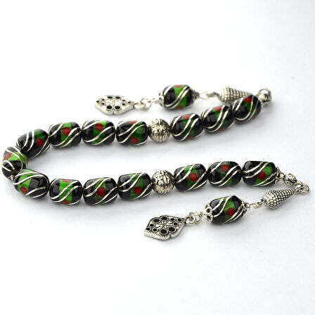 Kapsül Model Çift Çeşmi İşleme Galalith ve Oltu Taşı Zaza Tespih