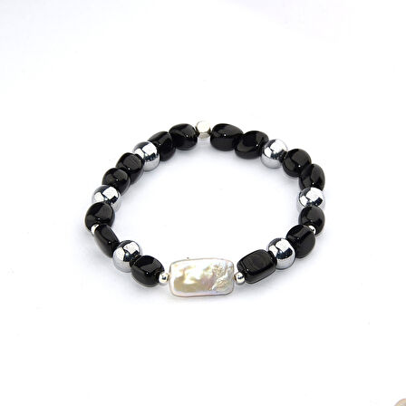 Barok İnci ve Oltu Taşı Kadın Bileklik