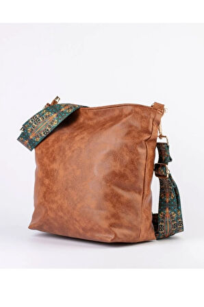 Taba Kadın Lüks Omuz Çantası Desenli Askılı Fermuarlı