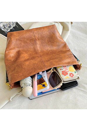 Taba Kadın Lüks Omuz Çantası Desenli Askılı Fermuarlı