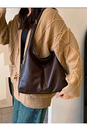 LUNA Kadın Acı Kahve Omuz Çantası Yumuşak Iç Ve Dış Dokulu Kaliteli Işçilik